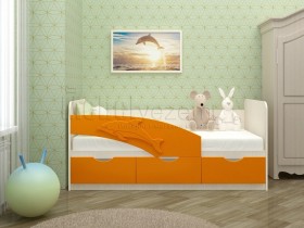 Дельфин-3 Кровать детская 3 ящика без ручек 1.6 Оранжевый глянец в Барабинске - barabinsk.katalogmebeli.com | фото