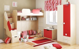 Детская комната Бэрри (Бежевый/Красный/корпус Клен) в Барабинске - barabinsk.katalogmebeli.com | фото