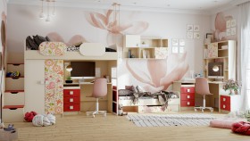Детская комната Ретвит (Бежевый/Красный/корпус Клен) в Барабинске - barabinsk.katalogmebeli.com | фото 3
