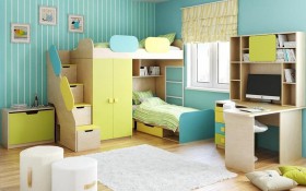 Детская комната Смайли (Желтый/Голубой/Зеленый/корпус Клен) в Барабинске - barabinsk.katalogmebeli.com | фото 2