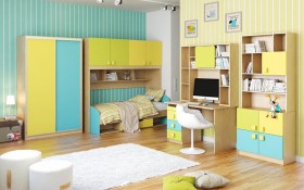 Детская комната Смайли (Желтый/Голубой/Зеленый/корпус Клен) в Барабинске - barabinsk.katalogmebeli.com | фото 3