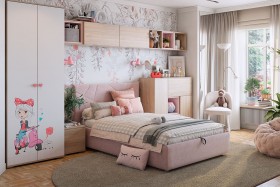 Комплект детской мебели Алина К2 Дуб мария/белый/нежно-розовый велюр в Барабинске - barabinsk.katalogmebeli.com | фото