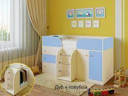 Кровать-чердак Малыш-4 Дуб молочный/Голубой в Барабинске - barabinsk.katalogmebeli.com | фото