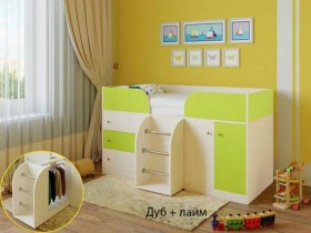 Кровать-чердак Малыш-4 Дуб молочный/Лайм в Барабинске - barabinsk.katalogmebeli.com | фото 1