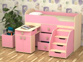 Кровать детская Фея 1.6 Дуб молочный/Розовый в Барабинске - barabinsk.katalogmebeli.com | фото