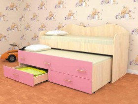 Кровать детская Нимфа двухместная 2.0 Дуб молочный/Розовый в Барабинске - barabinsk.katalogmebeli.com | фото 1
