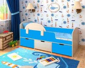 Кровать Малыш-мини с бортиком Дуб молочный/Голубой в Барабинске - barabinsk.katalogmebeli.com | фото