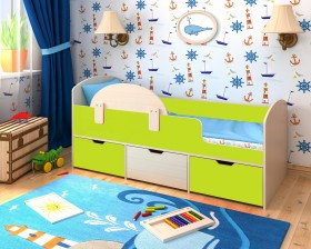 Кровать Малыш-мини с бортиком Дуб молочный/Лайм в Барабинске - barabinsk.katalogmebeli.com | фото