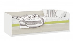 Кровать «Сканди» с 2 ящиками Дуб Гарден/Белый/Зеленый в Барабинске - barabinsk.katalogmebeli.com | фото 1
