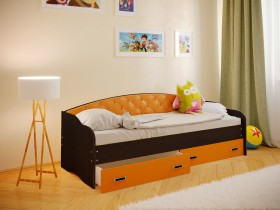 Кровать Софа-7 с мягкой спинкой (800х1900) Венге/Оранжевый в Барабинске - barabinsk.katalogmebeli.com | фото