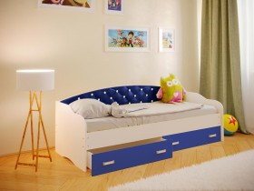 Кровать Софа-7 с мягкой спинкой со стразами (800х1900) Белый/Синий в Барабинске - barabinsk.katalogmebeli.com | фото
