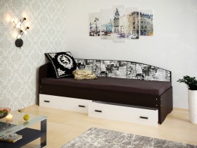 Кровать Софа-9 с мягкой спинкой с рисунком Милана (900х1900) Венге/Белый в Барабинске - barabinsk.katalogmebeli.com | фото 1