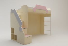 Кровать второй ярус с лестницей Грэйси (Розовый/Серый/корпус Клен) в Барабинске - barabinsk.katalogmebeli.com | фото 2