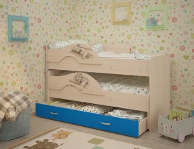 Кровать выкатная Радуга-Сафари детская 1600 Млечный дуб/Голубой в Барабинске - barabinsk.katalogmebeli.com | фото