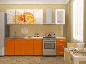 Кухонный гарнитур 1,8м Апельсин (Белый/Оранжевый металлик/Фотопечать апельсин) в Барабинске - barabinsk.katalogmebeli.com | фото