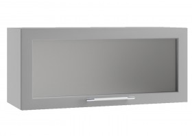 Квадро ПГС 800 шкаф верхний горизонтальный со стеклом (Белая кожа/корпус Серый) в Барабинске - barabinsk.katalogmebeli.com | фото