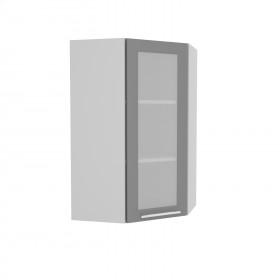 Квадро ВПУС 550 шкаф верхний угловой со стеклом высокий (Белая кожа/корпус Серый) в Барабинске - barabinsk.katalogmebeli.com | фото