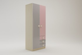 Шкаф 2-х створчатый с ящиками Грэйси (Розовый/Серый/корпус Клен) в Барабинске - barabinsk.katalogmebeli.com | фото 2