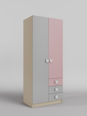 Шкаф 2-х створчатый с ящиками Грэйси (Розовый/Серый/корпус Клен) в Барабинске - barabinsk.katalogmebeli.com | фото