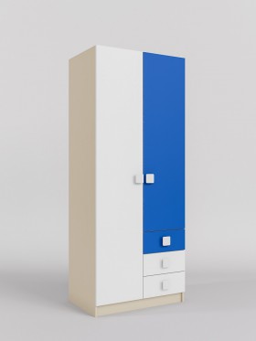 Шкаф 2-х створчатый с ящиками Скай (Синий/Белый/корпус Клен) в Барабинске - barabinsk.katalogmebeli.com | фото