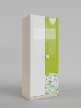 Шкаф 2-х створчатый с ящиками Твит (Белый/Зеленый/корпус Клен) в Барабинске - barabinsk.katalogmebeli.com | фото