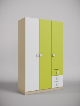 Шкаф 3-х створчатый с ящиками Эппл (Зеленый/Белый/корпус Клен) в Барабинске - barabinsk.katalogmebeli.com | фото