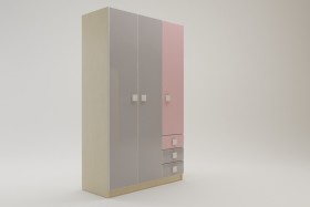 Шкаф 3-х створчатый с ящиками Грэйси (Розовый/Серый/корпус Клен) в Барабинске - barabinsk.katalogmebeli.com | фото 2