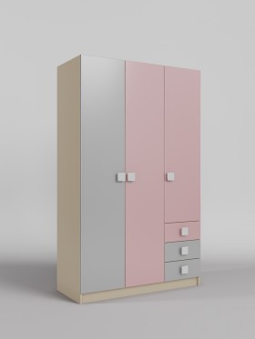 Шкаф 3-х створчатый с ящиками Грэйси (Розовый/Серый/корпус Клен) в Барабинске - barabinsk.katalogmebeli.com | фото 1