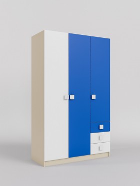Шкаф 3-х створчатый с ящиками Скай (Синий/Белый/корпус Клен) в Барабинске - barabinsk.katalogmebeli.com | фото 1