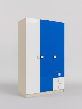 Шкаф 3-х створчатый с ящиками Скай люкс (Синий/Белый/корпус Клен) в Барабинске - barabinsk.katalogmebeli.com | фото