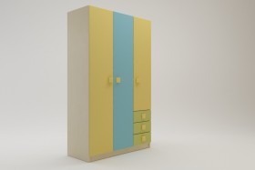 Шкаф 3-х створчатый с ящиками Смайли (Желтый/Голубой/Зеленый/корпус Клен) в Барабинске - barabinsk.katalogmebeli.com | фото