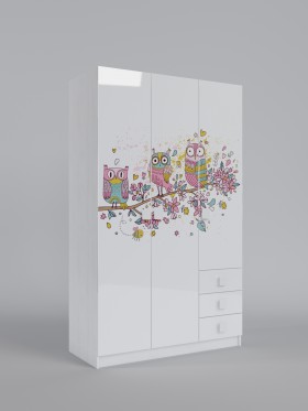 Шкаф 3-х створчатый с ящиками Совушки (Белый/корпус Выбеленное дерево) в Барабинске - barabinsk.katalogmebeli.com | фото 1