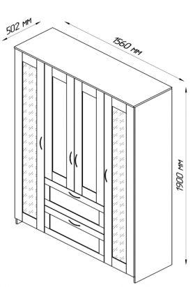 Шкаф четырехдверный Сириус с 1 зеркалом и 2 ящиками белый в Барабинске - barabinsk.katalogmebeli.com | фото 2