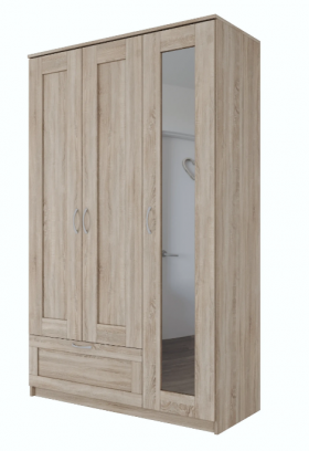 Шкаф трехдверный Сириус с зеркалом и 1 ящиком дуб сонома в Барабинске - barabinsk.katalogmebeli.com | фото